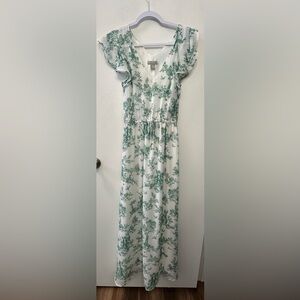 H&M White Dress with Green Floral Accents
